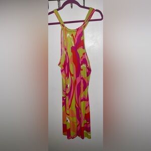 NWT Trina Turk Psychedelic Halter Dress XL pink/orange/yellow-green